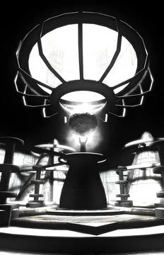 3D rendering grayscale of a technological device from the future making light Stock Illustration