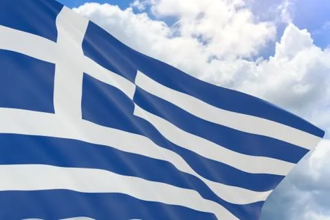 3D rendering of Greece flag waving on blue sky background Stock Illustration