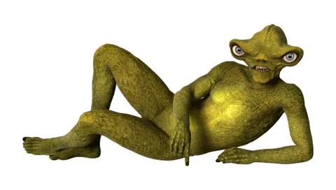 3D Rendering Green Alien on White Stock Illustration