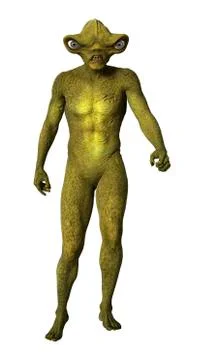 3D Rendering Green Alien on White Stock Illustration