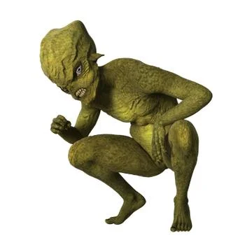 3D Rendering Green Alien on White Stock Illustration