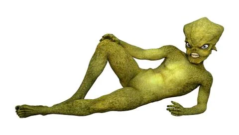 3D Rendering Green Alien on White Stock Illustration