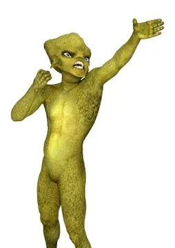 3D Rendering Green Alien on White Stock Illustration