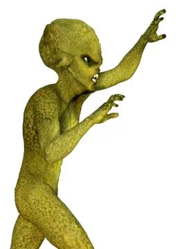3D Rendering Green Alien on White Stock Illustration