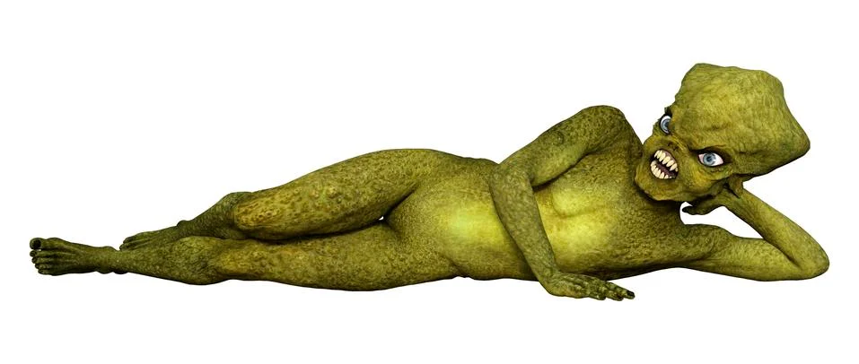 3D Rendering Green Alien on White Stock Illustration