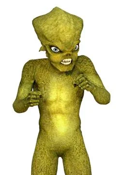3D Rendering Green Alien on White Stock Illustration