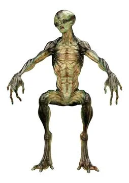 3D Rendering Green Alien on White Stock Illustration