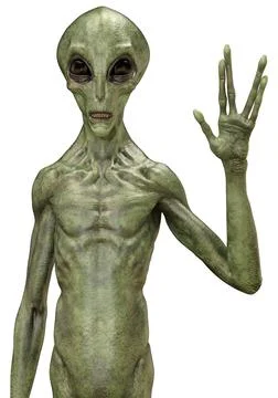 3D Rendering Green Alien on White Stock Illustration