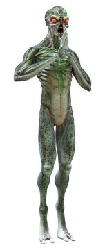 3D Rendering Green Alien on White Stock Illustration