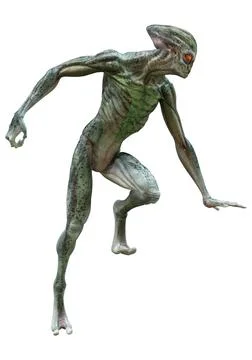 3D Rendering Green Alien on White Illustrazione stock