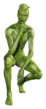 3D Rendering Green Alien on White Stock Illustration