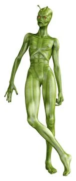 3D Rendering Green Alien on White Stock Illustration