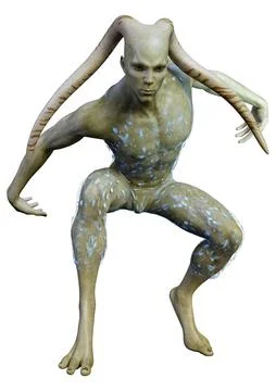 3D Rendering Green Alien on White Stock Illustration