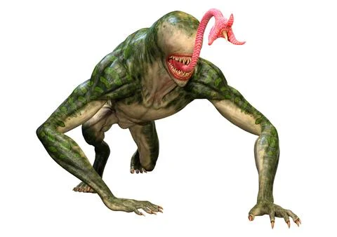 3D Rendering Green Alien on White Stock Illustration