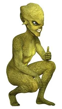 3D Rendering Green Alien on White Stock Illustration