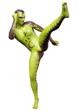 3D Rendering Green Alien on White Stock Illustration