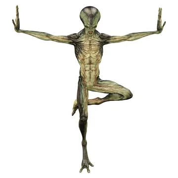 3D Rendering Green Alien on White Stock Illustration