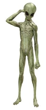 3D Rendering Green Alien on White Stock Illustration