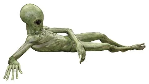 3D Rendering Green Alien on White Stock Illustration