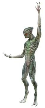 3D Rendering Green Alien on White Stock Illustration