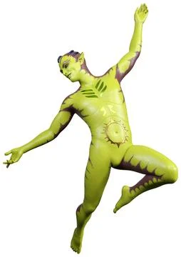 3D Rendering Green Alien on White Stock Illustration