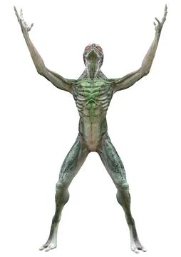 3D Rendering Green Alien on White Stock Illustration