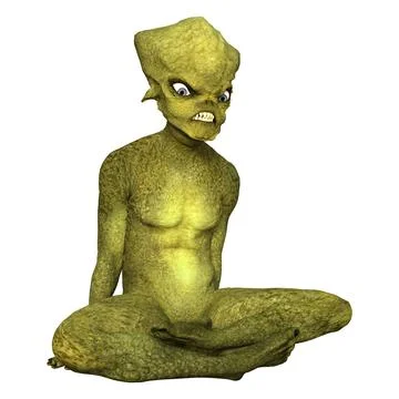3D Rendering Green Alien on White Stock Illustration