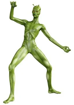 3D Rendering Green Alien on White Stock Illustration