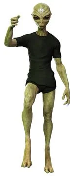 3D Rendering Green Alien on White Stock Illustration