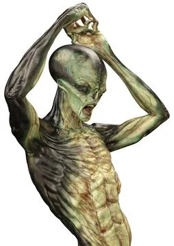 3D Rendering Green Alien on White Stock Illustration