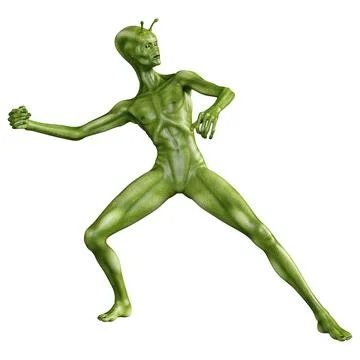 3D Rendering Green Alien on White Stock Illustration