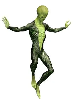 3D Rendering Green Alien on White Stock Illustration