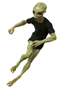 3D Rendering Green Alien on White Stock Illustration