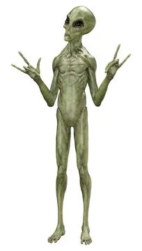 3D Rendering Green Alien on White Stock Illustration