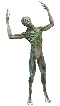 3D Rendering Green Alien on White Stock Illustration