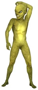 3D Rendering Green Alien on White Stock Illustration