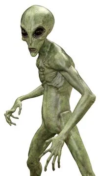 3D Rendering Green Alien on White Stock Illustration
