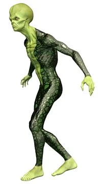 3D Rendering Green Alien on White Stock Illustration