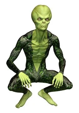 3D Rendering Green Alien on White Stock Illustration
