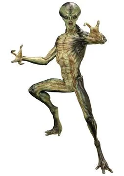 3D Rendering Green Alien on White Stock Illustration