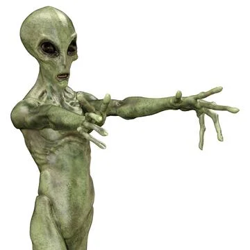 3D Rendering Green Alien on White Stock Illustration