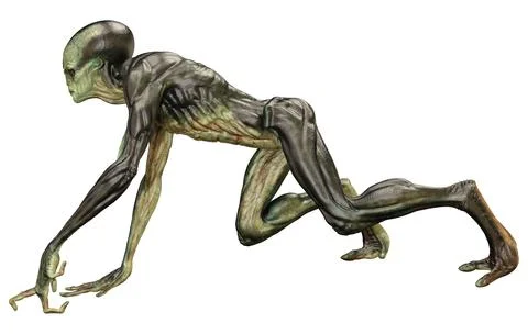 3D Rendering Green Alien on White Stock Illustration