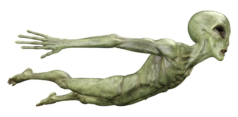 3D Rendering Green Alien on White Stock Illustration