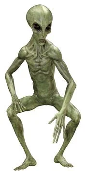 3D Rendering Green Alien on White Stock Illustration