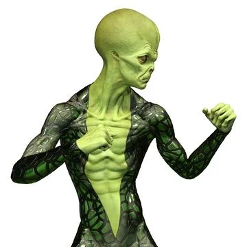 3D Rendering Green Alien on White Illustrazione stock