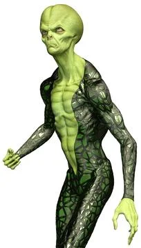 3D Rendering Green Alien on White Stock Illustration