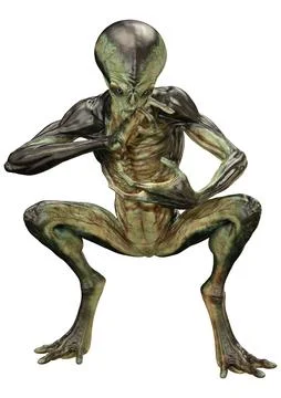 3D Rendering Green Alien on White Illustrazione stock