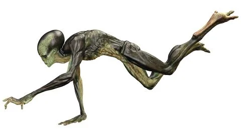 3D Rendering Green Alien on White Illustrazione stock