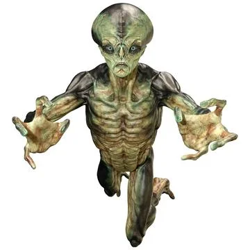 3D Rendering Green Alien on White Illustrazione stock