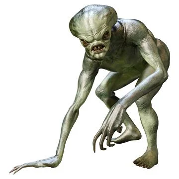 3D Rendering Green Alien on White Illustrazione stock